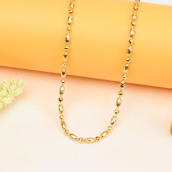 "Elegant Rose Gold Chain Necklace with Intricate Oval Bead Links, XPNL1891 - Picture 3 of 12